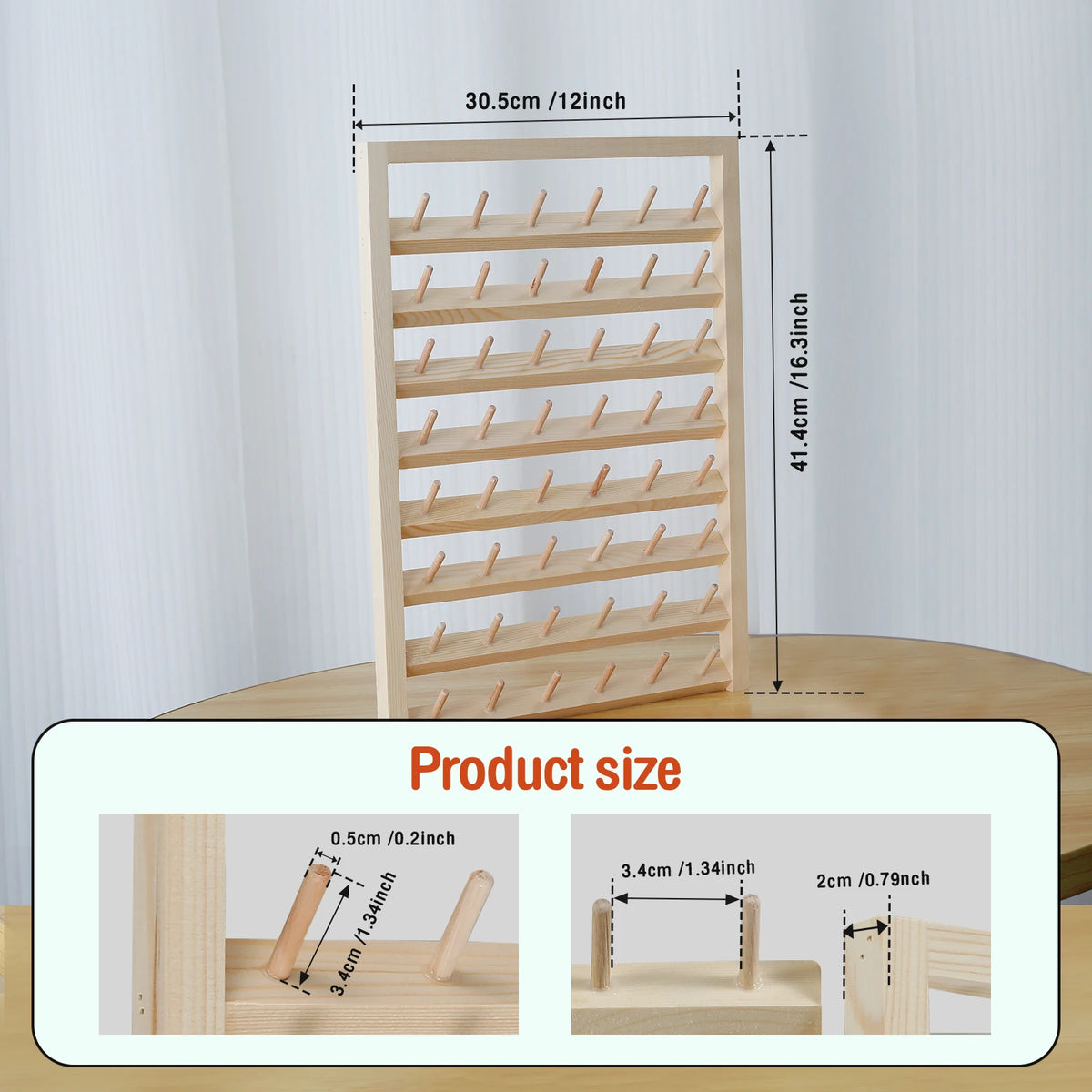 Wooden Thread Rack 48/54 Spool Wall-Mount Sewing Organizer