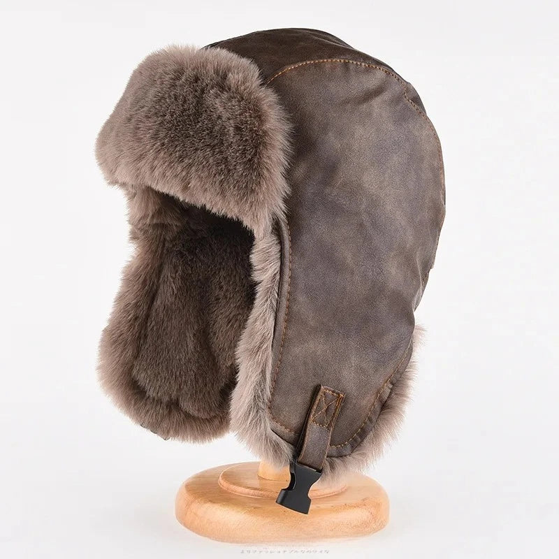 Faux Leather Fur-Lined Bomber Trapper Hat with Ear Flaps Winter Trapper Hat Nixie