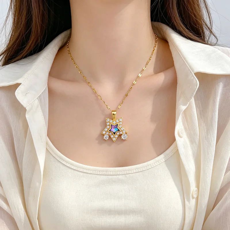 Luxury Star Pendant Necklace – Gold Stainless Steel Choker Women Pendant Necklace Nixie