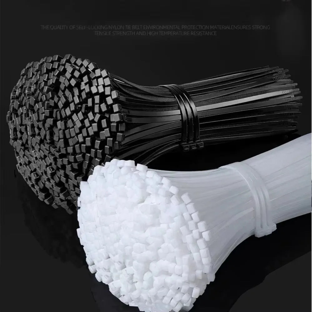 100 PCS Nylon Cable Ties Set – Black Self-Locking Zip Wraps Nylon Cable Ties Nixie