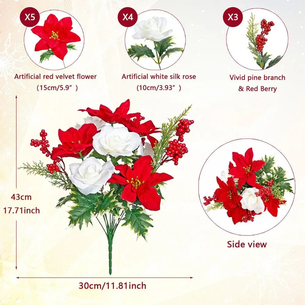 Gold & Red Artificial Christmas Flower Bouquet – DIY Xmas Decor Artificial Christmas Bouquet Nixie