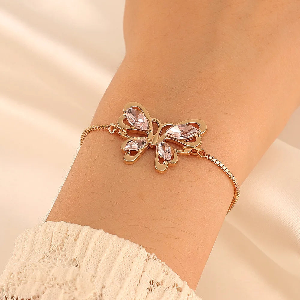 Pink Crystal Hollow Butterfly Bracelet | Women's Fashion Fashion Bracelet Nixie