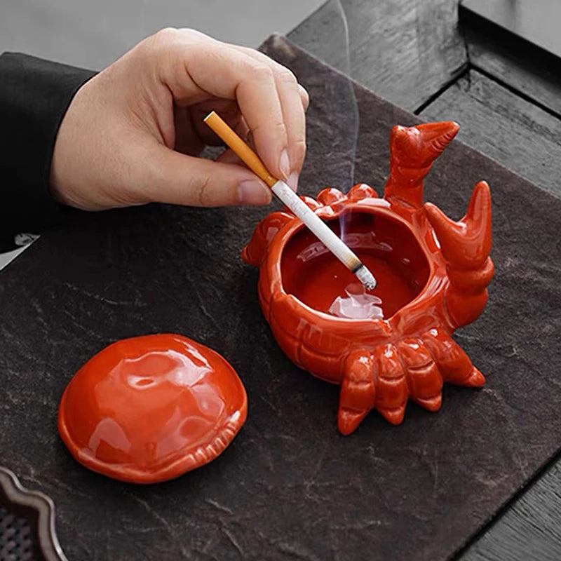 Cute Crab Ceramic Ashtray with Lid – Home Décor Gift Ceramic Ashtray Nixie