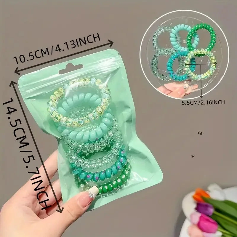 6-Pack Spiral Elastic Hair Ties – Colorful Telephone Wire Bands Elastic Hair Ties Nixie green