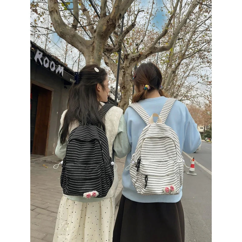 Korean Striped Large-Capacity Backpack | Cute Unisex School Bag Striped School Backpack Nixie