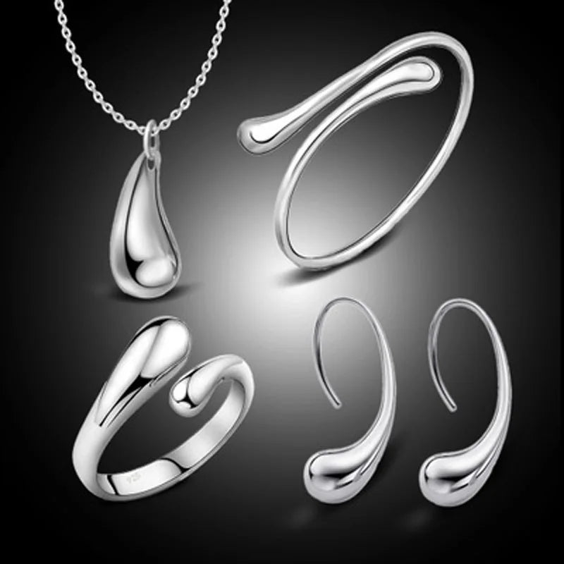 Water Drop Silver Necklace Earring Ring Jewelry Set | Nixie