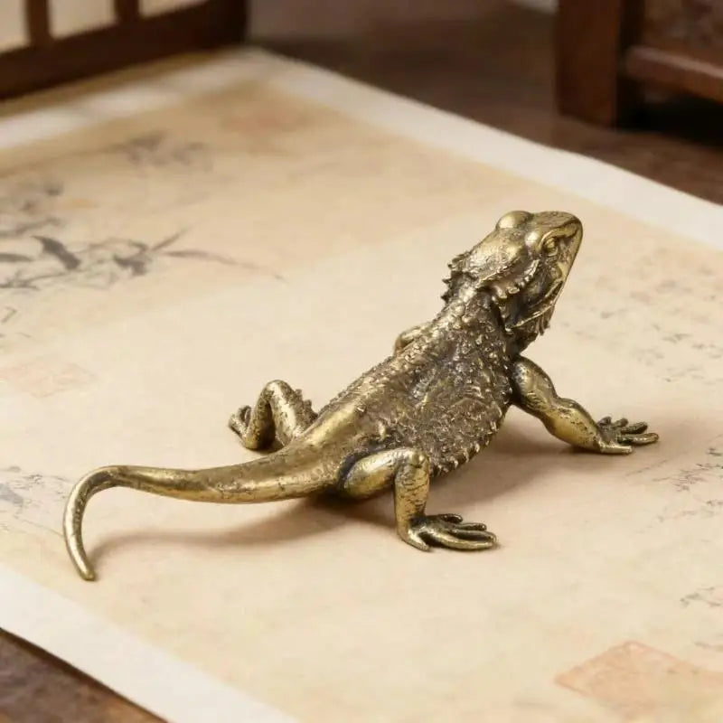 Vintage Alloy Gecko Statue – Handcrafted Metal Animal Ornament Metal Animal Statue Nixie A5