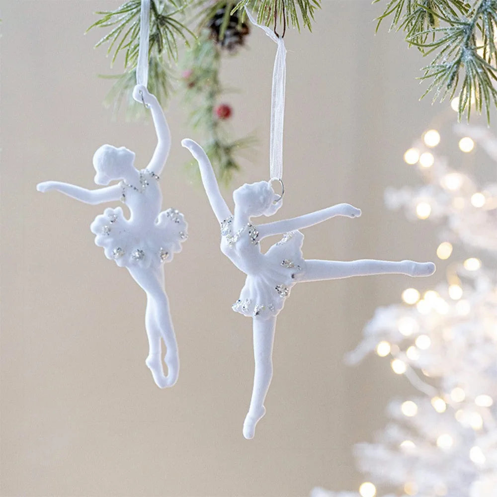 White Christmas Ornaments – Flocking Deer, Wreath & Snowflake