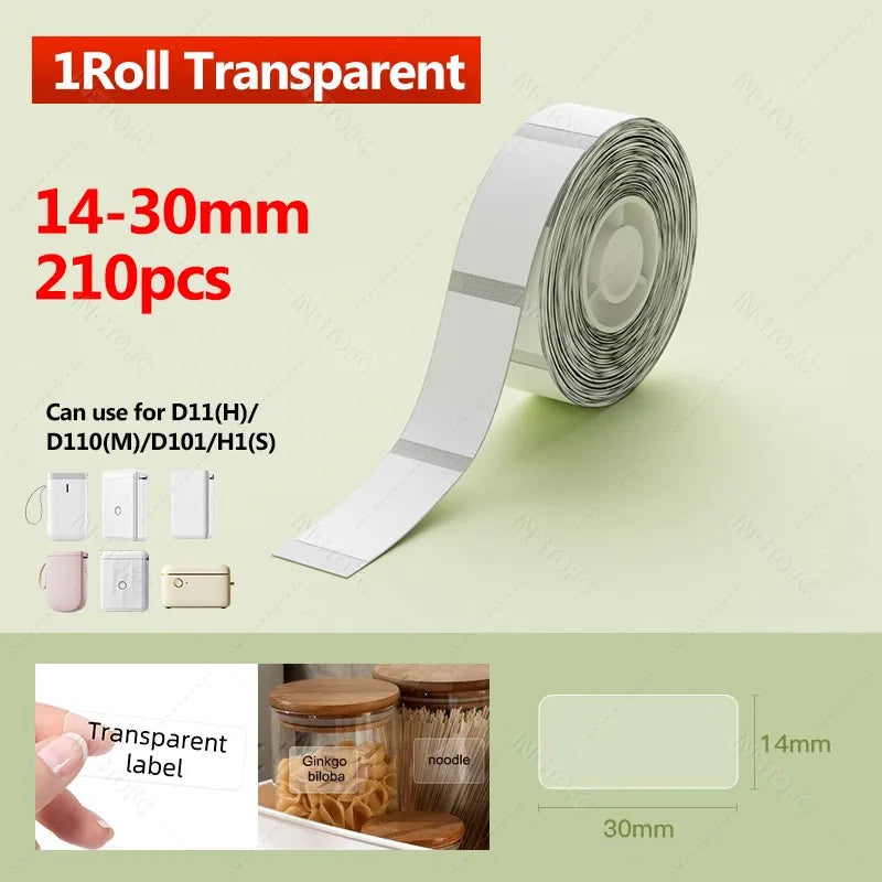 Niimbot Transparent Thermal Labels – D11 D110 D101 Waterproof Thermal Label Paper Nixie 1Roll 14x30mm