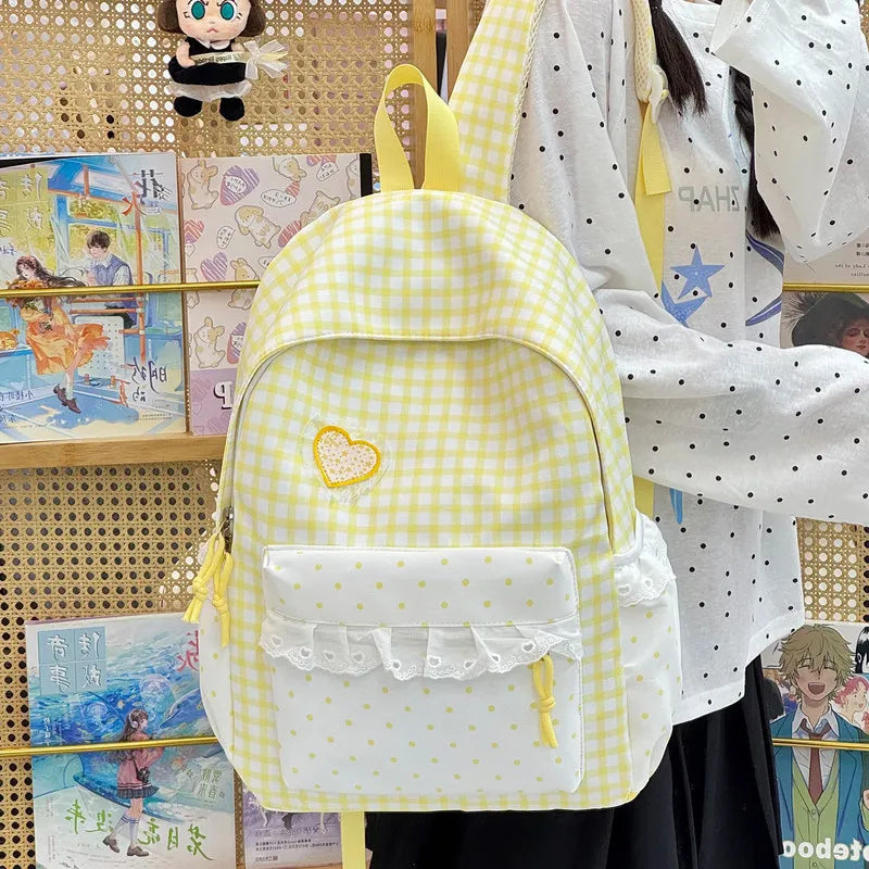 Japanese Style Windproof Plaid Backpack for Women & Girls Women's Backpack Nixie