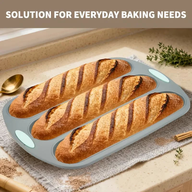 3-Cavity Silicone Bread Pan – Non-Stick Heat-Resistant Loaf Mold Silicone Bread Pan Nixie