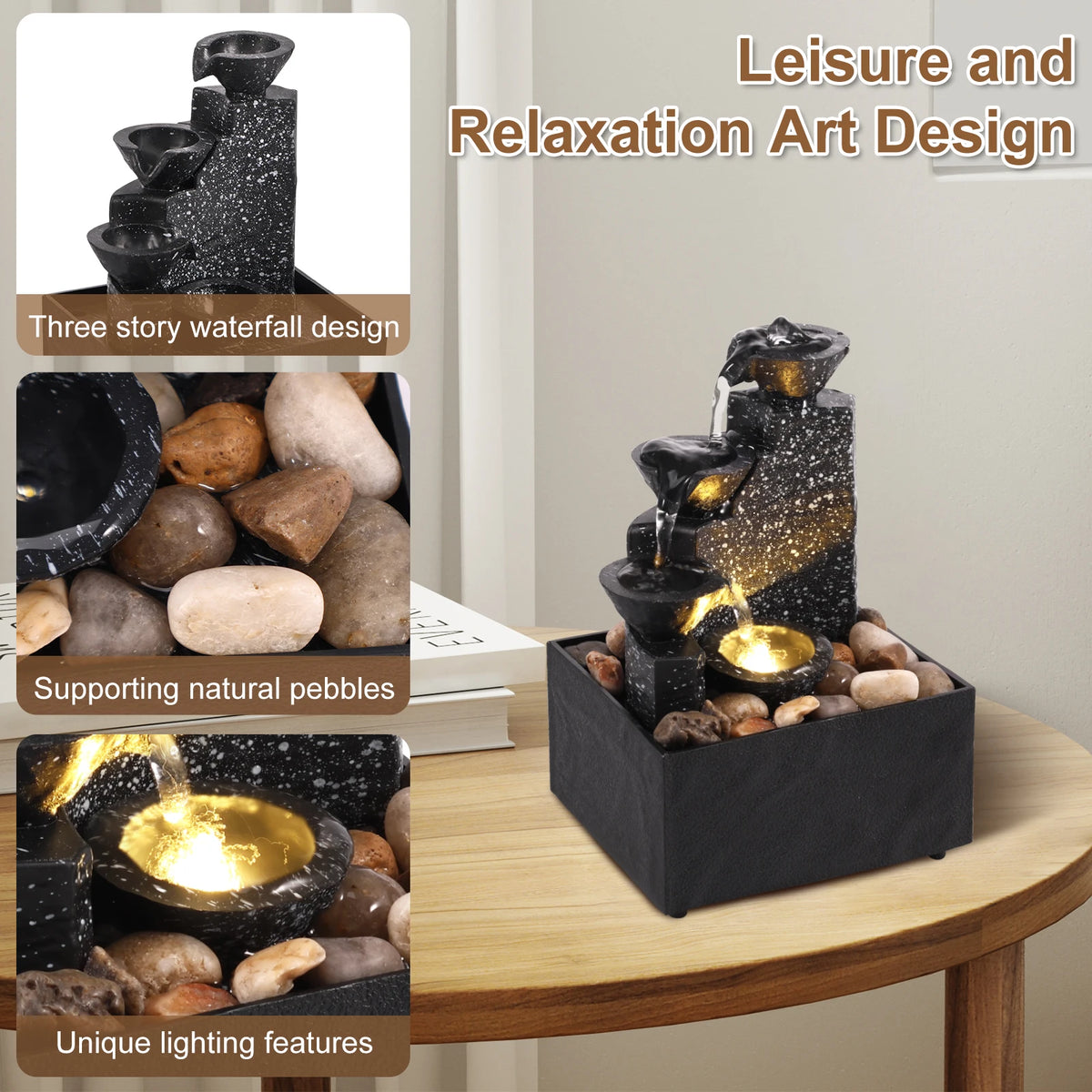 Tabletop Waterfall Fountain – Feng Shui Desktop Decor, Black