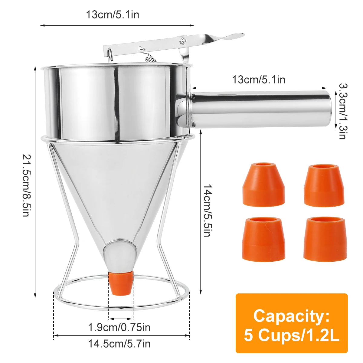 Stainless Steel Pancake Batter Dispenser with Stand & 4 Spouts