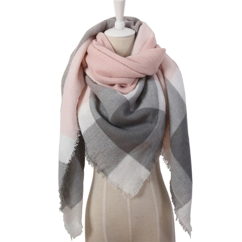 Women's Plaid Faux Cashmere Triangle Shawl Scarf | 140×210cm Shawl Wrap Scarf Nixie StyleB
