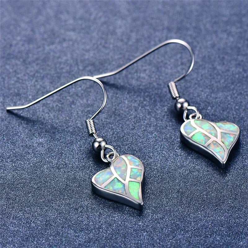 Heart Simulated Opal Dangle Earrings – Hypoallergenic, Lead-Free Dangle Earrings Nixie