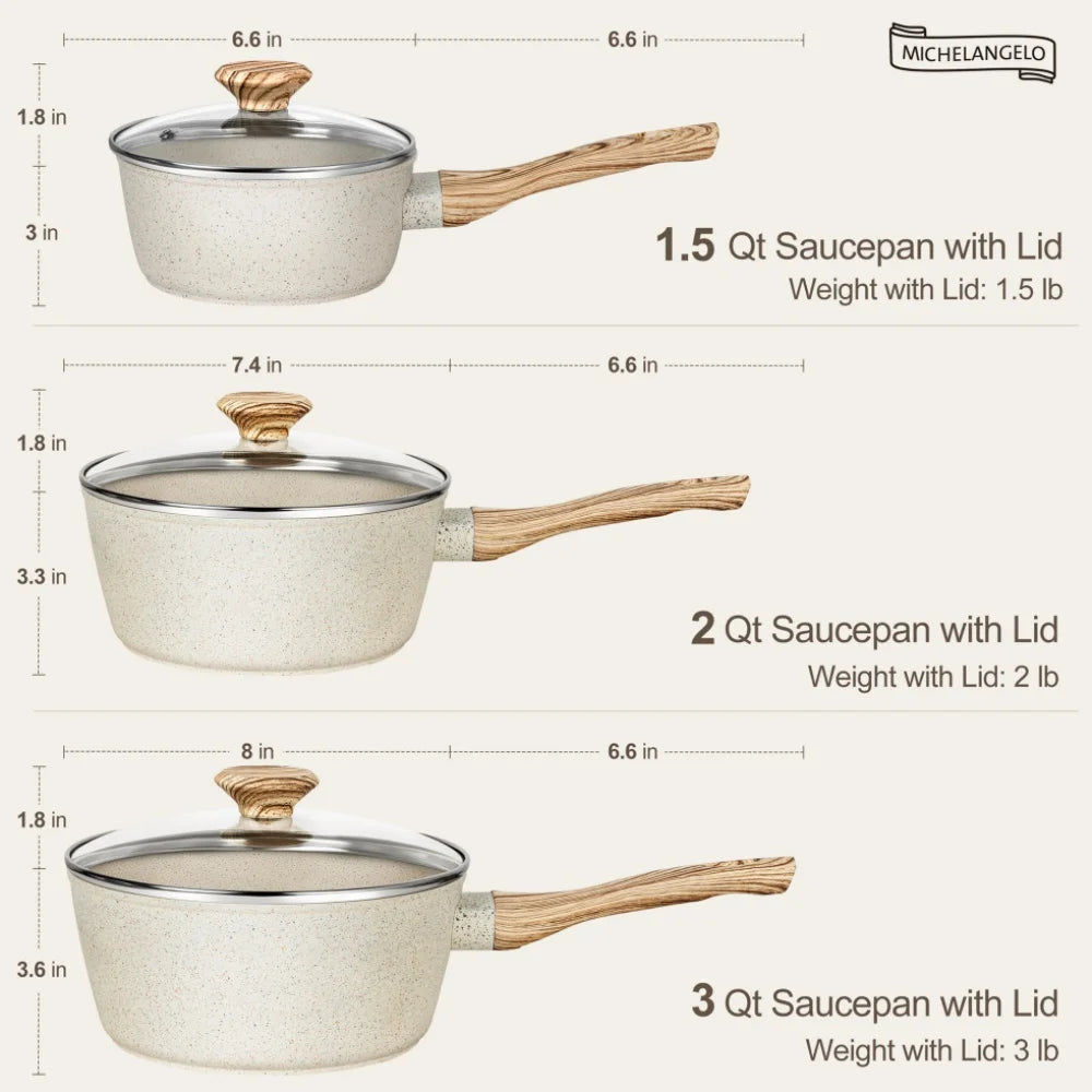 MICHELANGELO Granite Nonstick Saucepan Set with Lids – 3 Piece Nonstick Saucepan Set Nixie