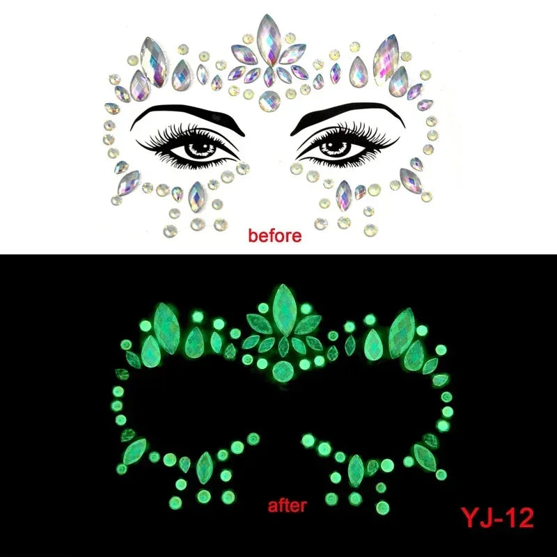 Luminous Crystal Diamond Face Stickers – EDM & Halloween Party Face & Body Sticker Nixie