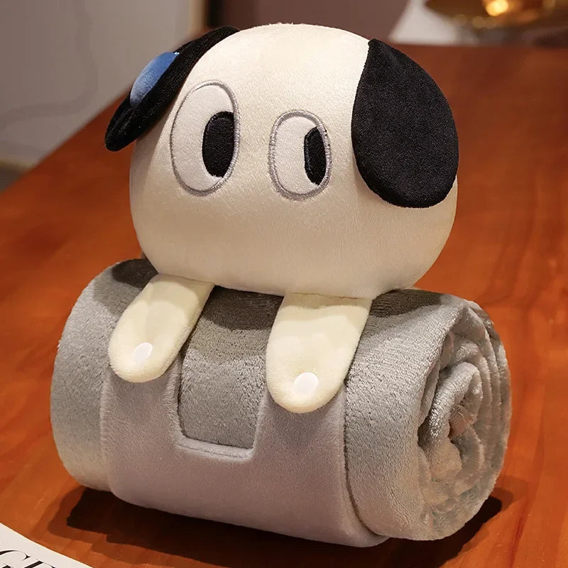 Cartoon 2-in-1 Throw Pillow Blanket – Soft Plush Foldable Nap Pillow Blanket Nixie Big Eyed Dog