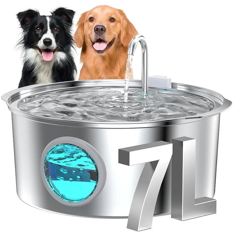 7L Stainless Steel Pet Water Fountain – Quiet Auto Dispenser Pet Water Fountain Nixie usb 7L