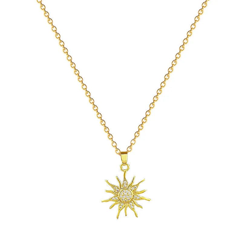 Sunflower Zircon Pendant Necklace – Gold Stainless Steel Choker Pendant Necklace Nixie