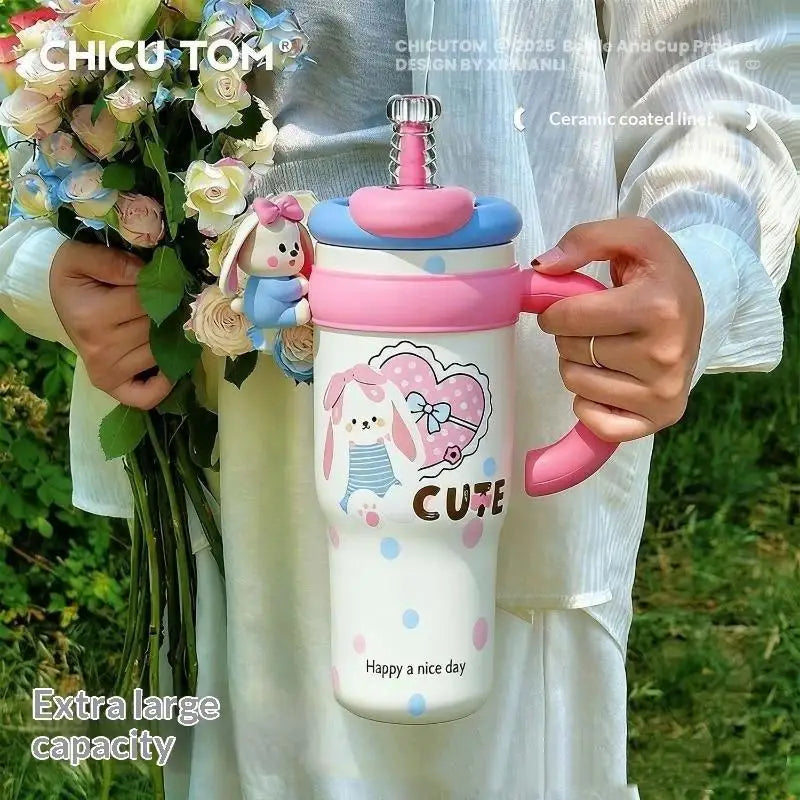 1250ml Cartoon Insulated Tumbler with Straw & Handle Insulated Tumbler Nixie