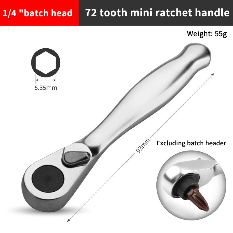 2-in-1 Double-End 1/4" Ratchet Wrench & Socket Screwdriver