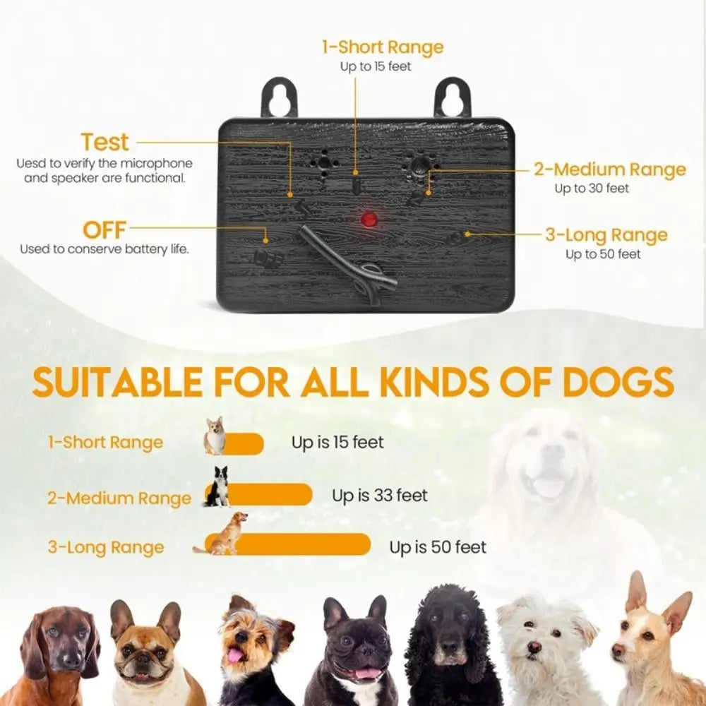 Ultrasonic Dog Bark Deterrent 50ft 3 Modes 270° Coverage