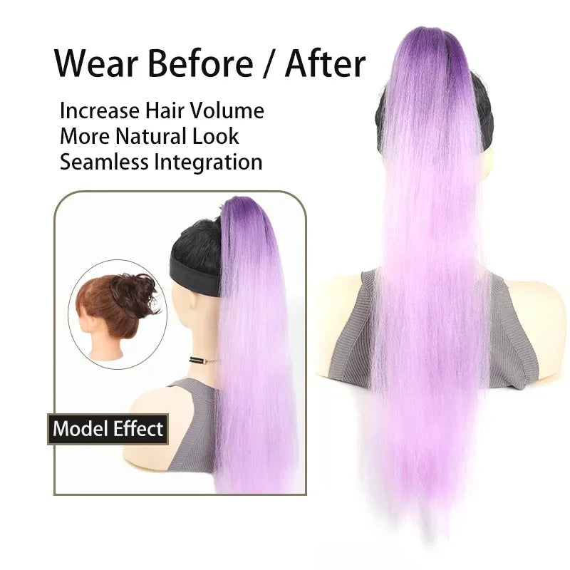 26" Synthetic Ponytail Extension Ombre Pink Purple Blue | Kanekalon Ponytail Hair Extension Nixie