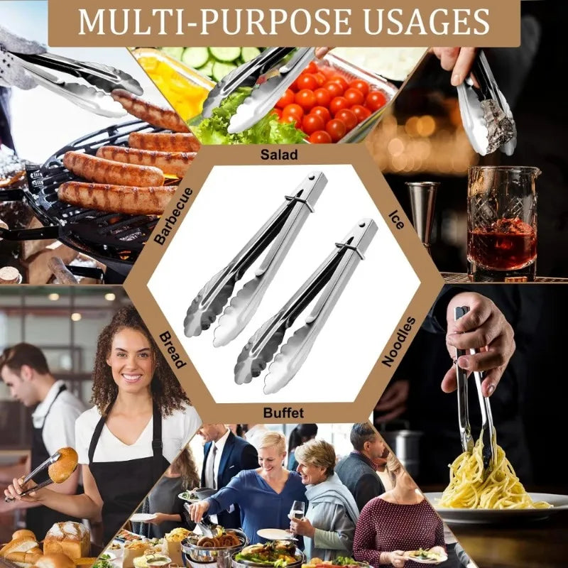 Stainless Steel BBQ Tongs Set of 5 – Non-Slip, Dishwasher Safe Kitchen BBQ Tongs Nixie