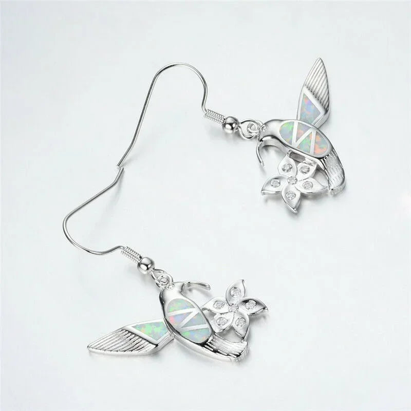 White Simulated Opal Bird Flower Crystal Stud Earrings Crystal Stud Earrings Nixie