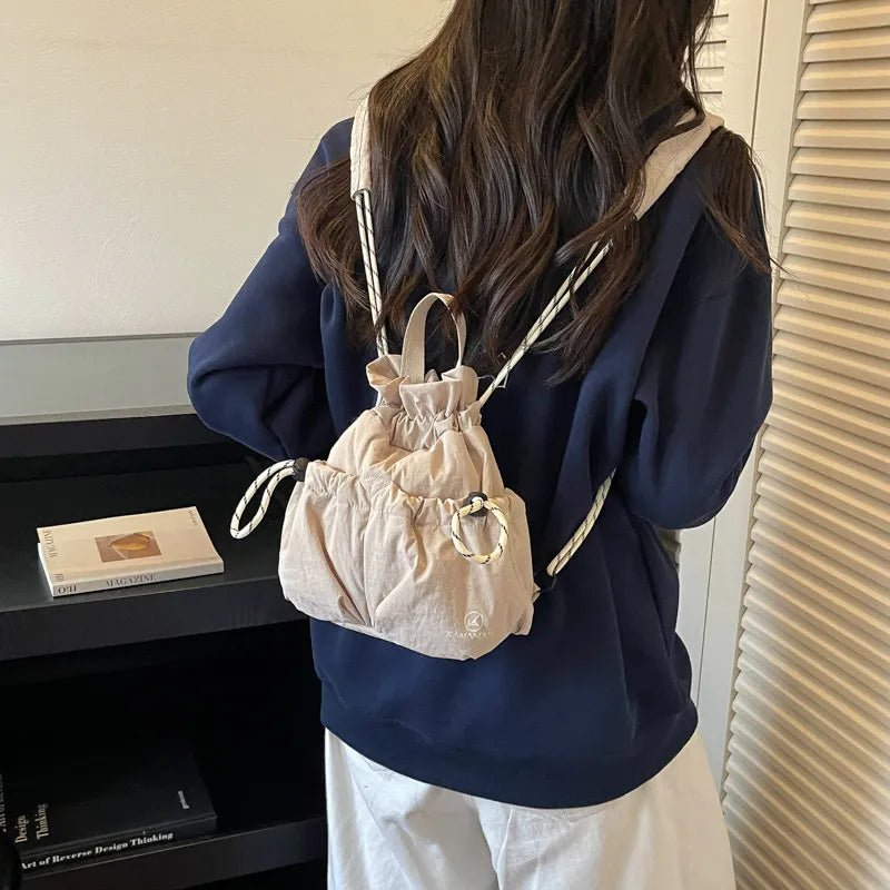 Mini Drawstring Backpack Women – Korean Style Lightweight Bag Drawstring Backpack Nixie off-white