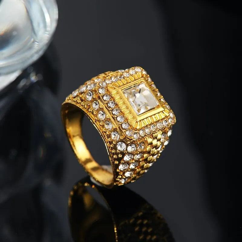 Gold-Plated Rhinestone Hip Hop Ring – Unisex, Multi-Size Fashion Ring Nixie Gold Gold color 10