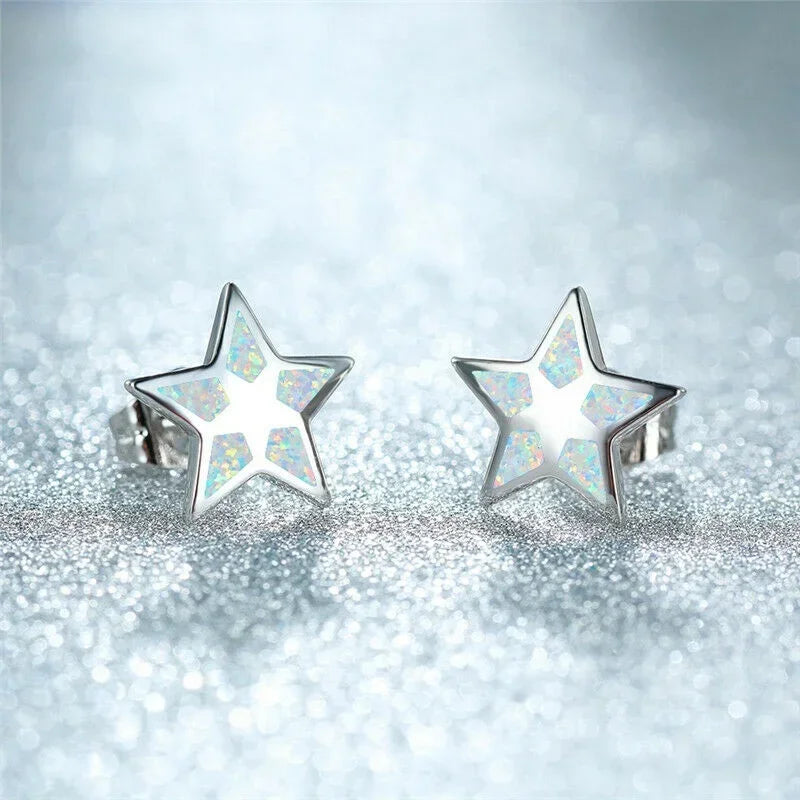 Star Stud Earrings Blue Simulated Opal Silver Plated Stud Earrings Nixie