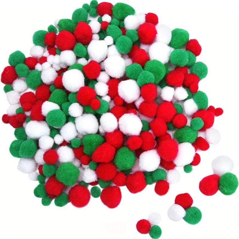 180Pcs Christmas Pom Poms Red Green White – DIY Craft Set