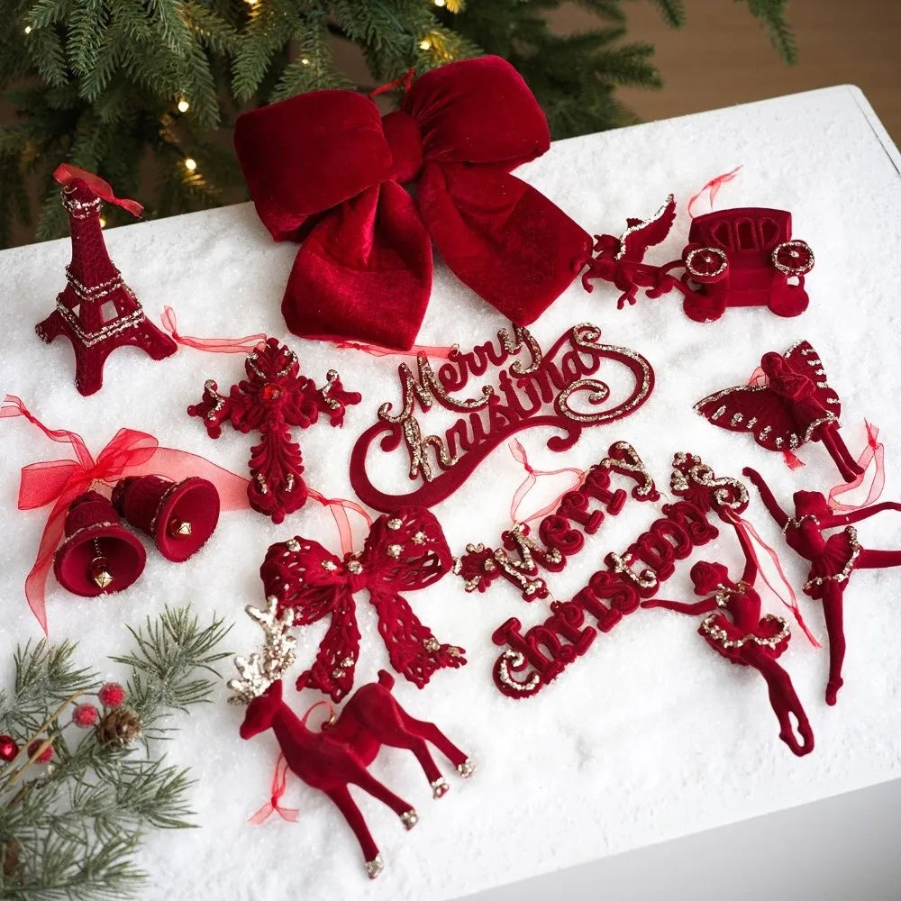 Velvet Elk Christmas Tree Ornament – Red Bow Pendant Decor Christmas Tree Ornament Nixie