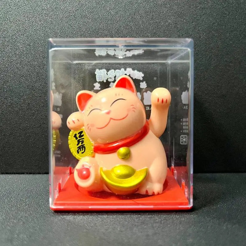 Solar Powered Waving Lucky Cat Figurine – 2" Desk Ornament Desk Figurine Ornament Nixie A2