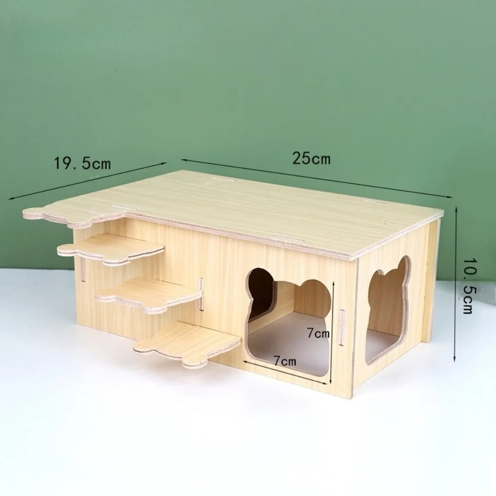 Wooden Hamster Villa House – Chewable Climb & Swing Cage Toy