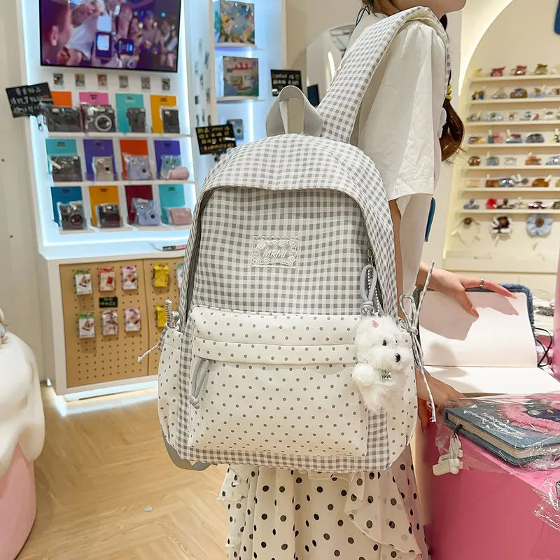 Korean Style Retro Plaid Girls School Backpack – Lightweight School Backpack Nixie