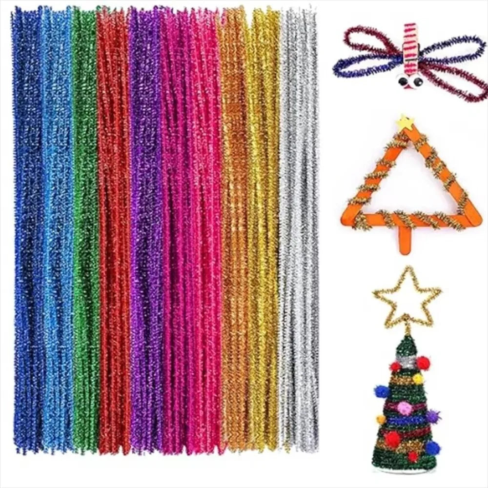 100pcs Glitter Chenille Stems 30cm – Christmas DIY Craft Supplies Chenille Craft Stems Nixie