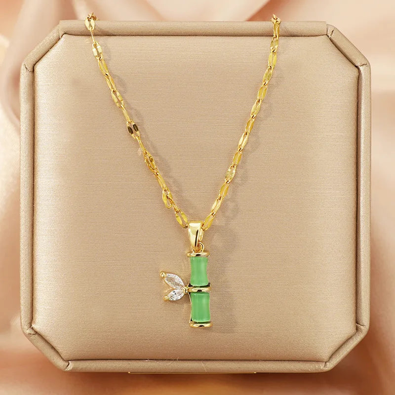Bamboo Zirconia Gold Stainless Steel Necklace for Women Chain Necklace Nixie XL1400 40cm