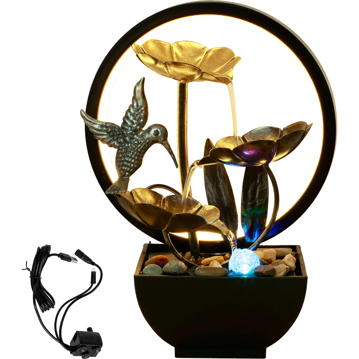 USB Tabletop Water Fountain with LED Ring Light – Zen Decor