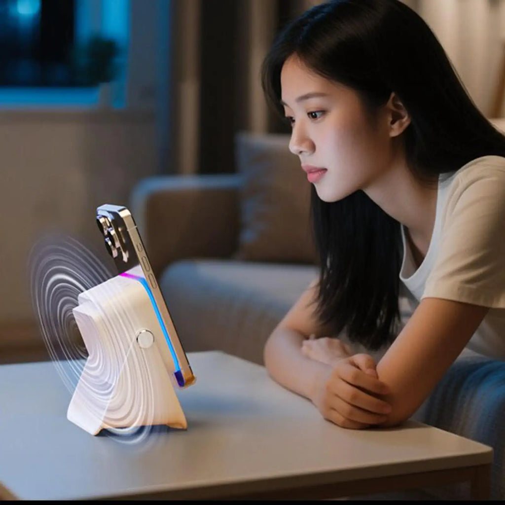 Foldable Phone Stand with Speaker, Light & Wireless Charger Phone Stand Station Nixie