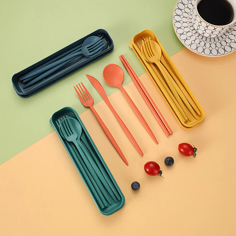 4-Piece Wheat Straw Reusable Cutlery Set with Case | Eco Utensils