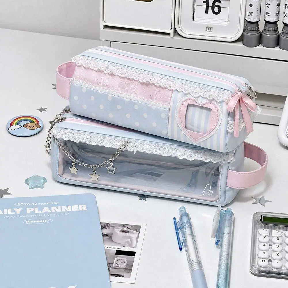 Kawaii Pink Blue Polka Dot Pencil Case Large Capacity Pouch Pencil Case Pouch Nixie