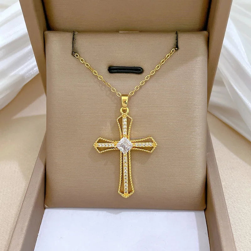 Gold Cross Pendant Necklace – Stainless Steel Choker for Women Pendant Necklace Nixie