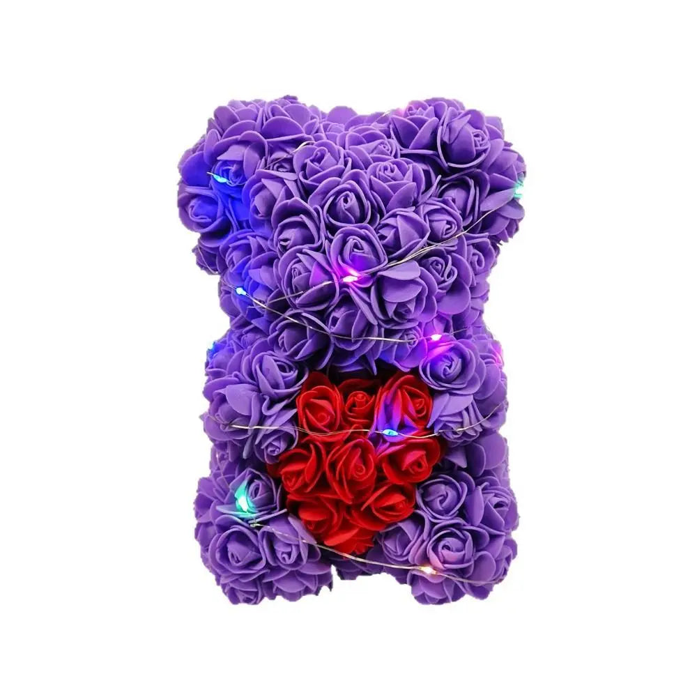 28cm Artificial Rose Teddy Bear with LED Strip | Multicolor Gift