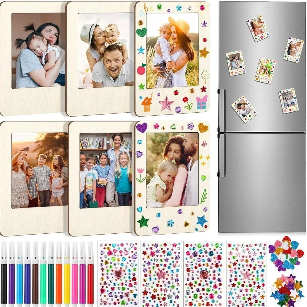 DIY Wooden Picture Frames Set with Markers & Stickers – 12 Pack