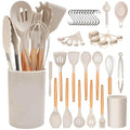 35-Piece Silicone Cooking Utensils Set with Wooden Handles Cooking Utensil Set Nixie Khaki