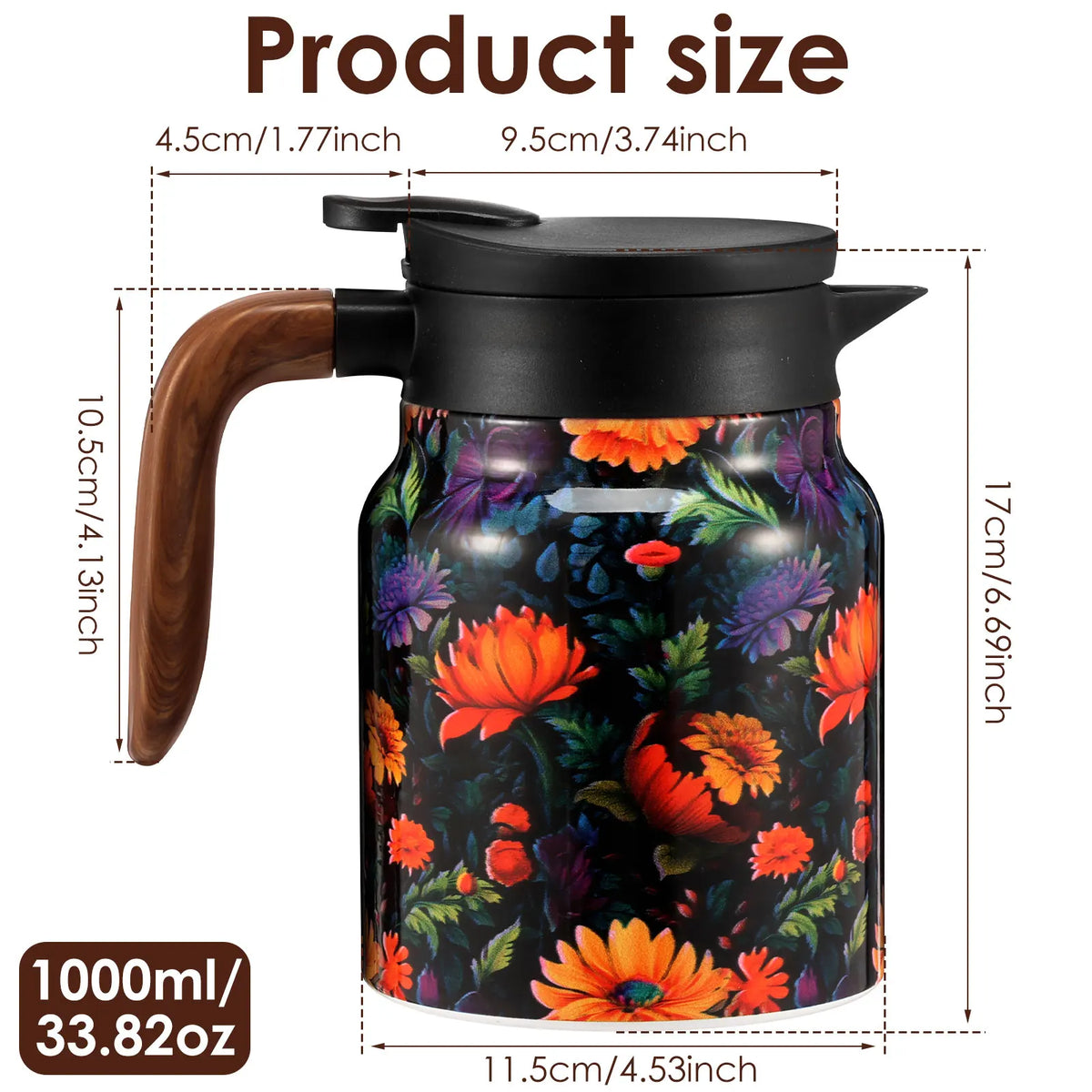 Vintage Floral Insulated Teapot with Infuser – 1L Stainless Steel