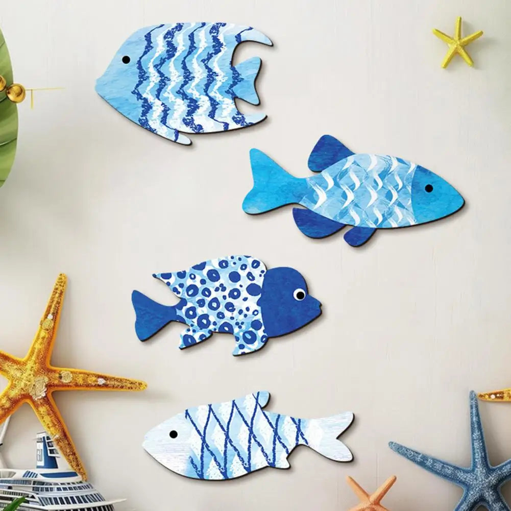 4Pcs Nautical Wooden Fish Wall Art | Coastal Beach Decor Set